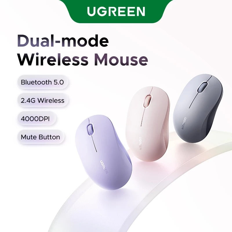 Ugreen Multi-Mode 4000DPI Wireless Mouse (Pink, Purple, Gray)