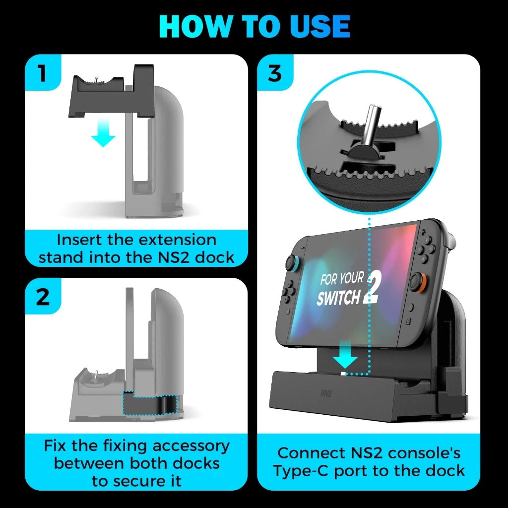 IINE Video Dock Extension Stand for Nintendo Switch 2 (Black) (L1216)