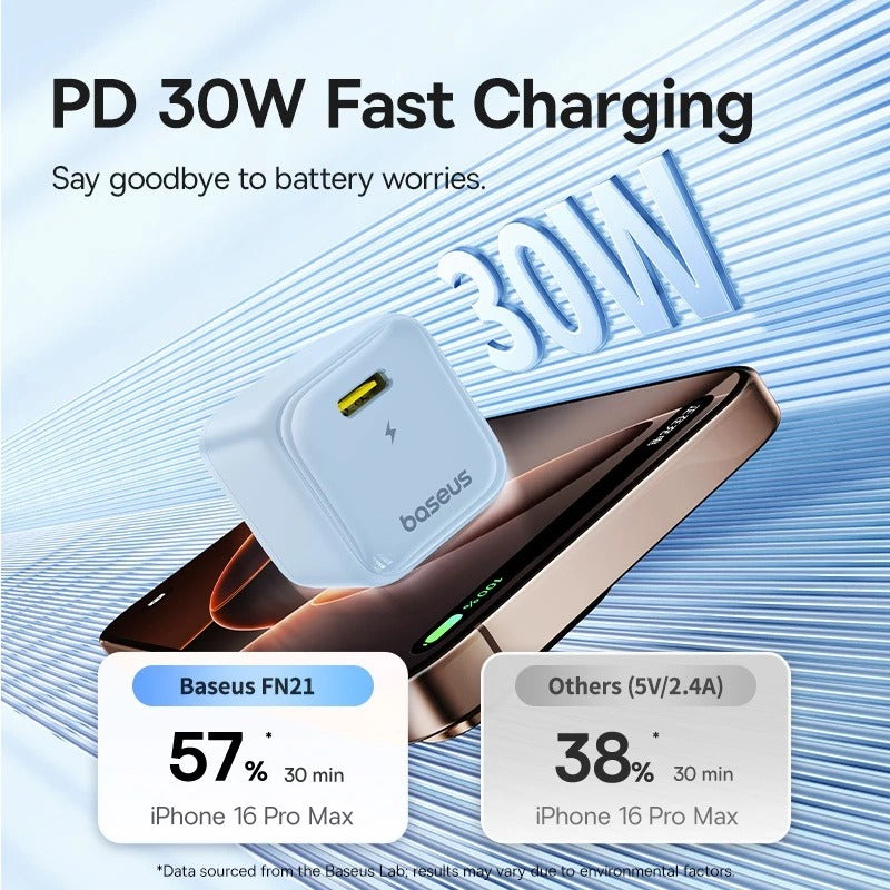 Baseus EnerFill FN21 Fast Charger 1C 30W includes USB-C to USB-C Cable 60W 1m (Cosmic Black)