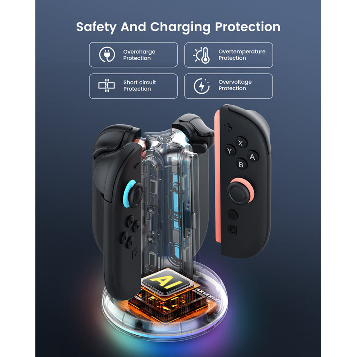 Transnovo 4-in-1 Cylindrical Charging Station with RGB Light for Nintendo Switch 2 Joy-Pad (Black)