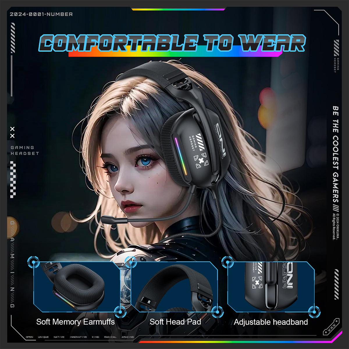 Onikuma X12 RGB Wired Gaming Headset with Noise Cancelling Microphone (Black)