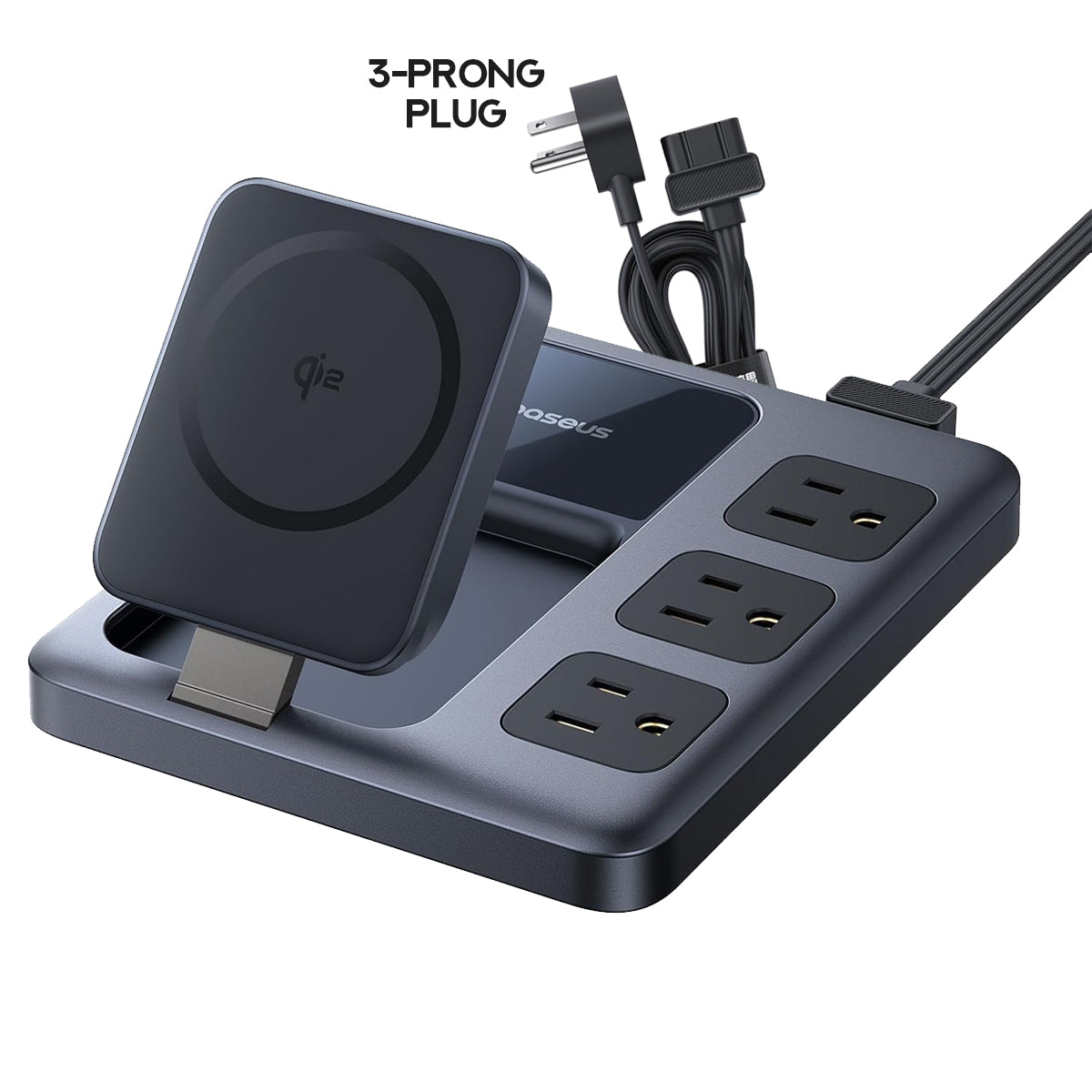 Baseus Nomos 8-in-1 Slim Charging Station Qi2 3AC+1U+3C+ Magnetic Wireless 67W 1.5m (Cosmic Black) (E00078800123-00)
