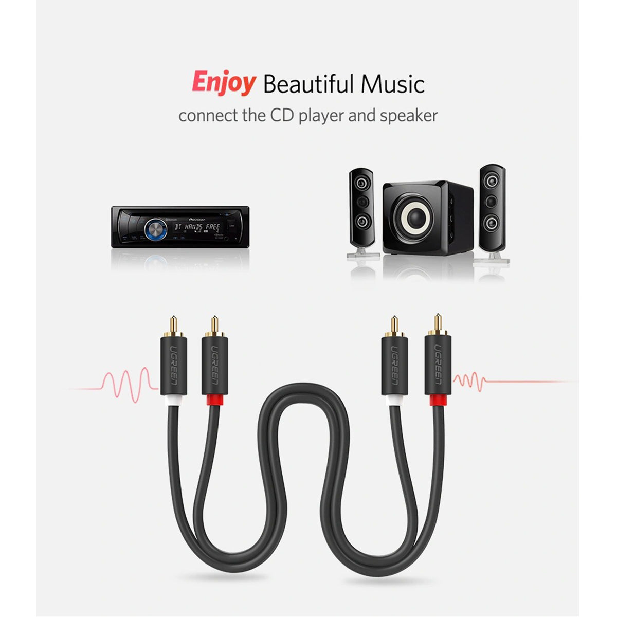 Ugreen 2 RCA Male to 2 RCA Male Audio Cable - 5m (Black) (AV104/10520)