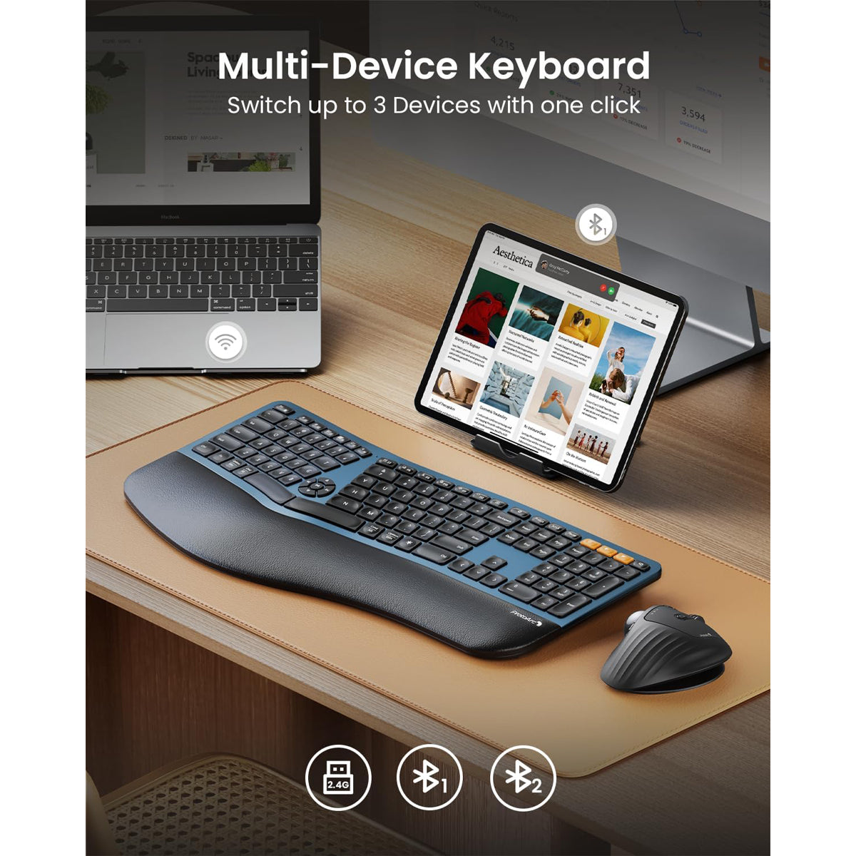 ProtoArc EK01 Plus Dual Mode Full Size Backlit Ergonomic Split Keyboar