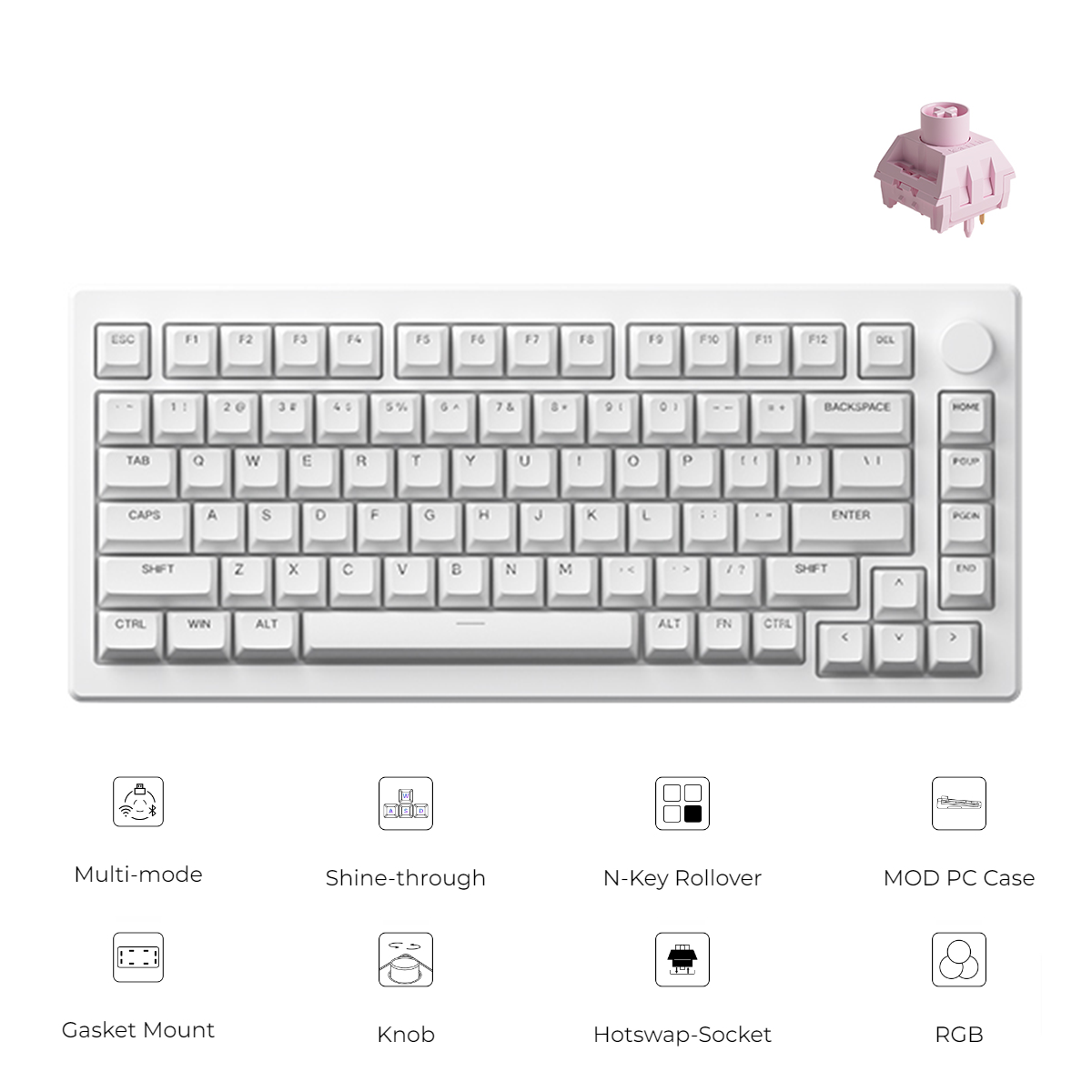 Akko MOD 007B PC Shine-Through Multi-Mode RGB Hot-Swappable Mechanical Keyboard (Ice Cream Pink)