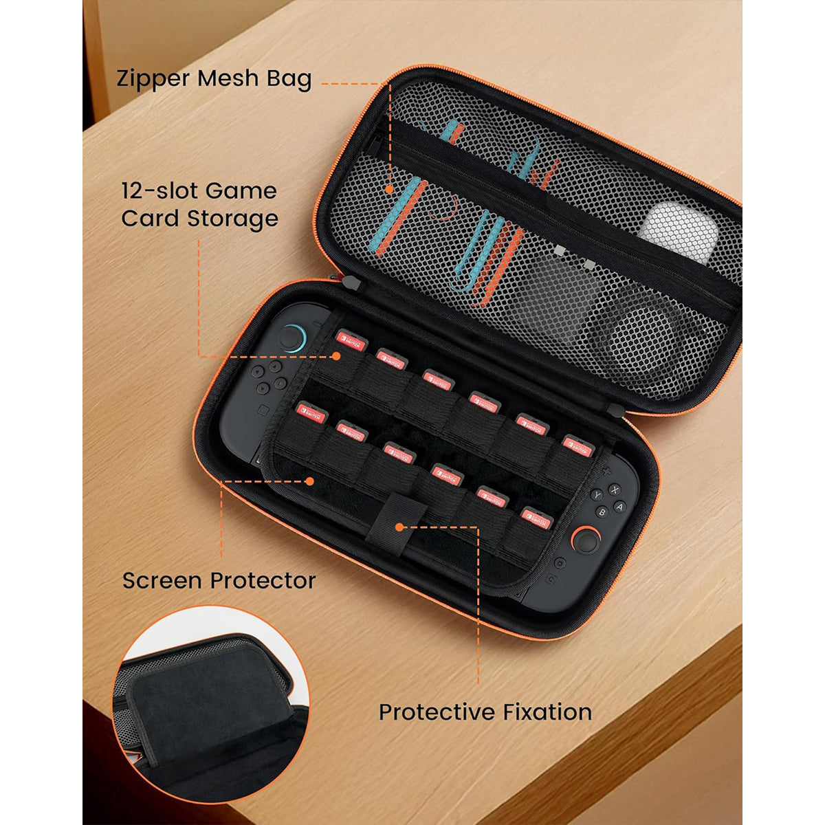 Transnovo PU leather Travel Carrying Case for Nintendo Switch 2 (Black) (NS2-CC06-1)