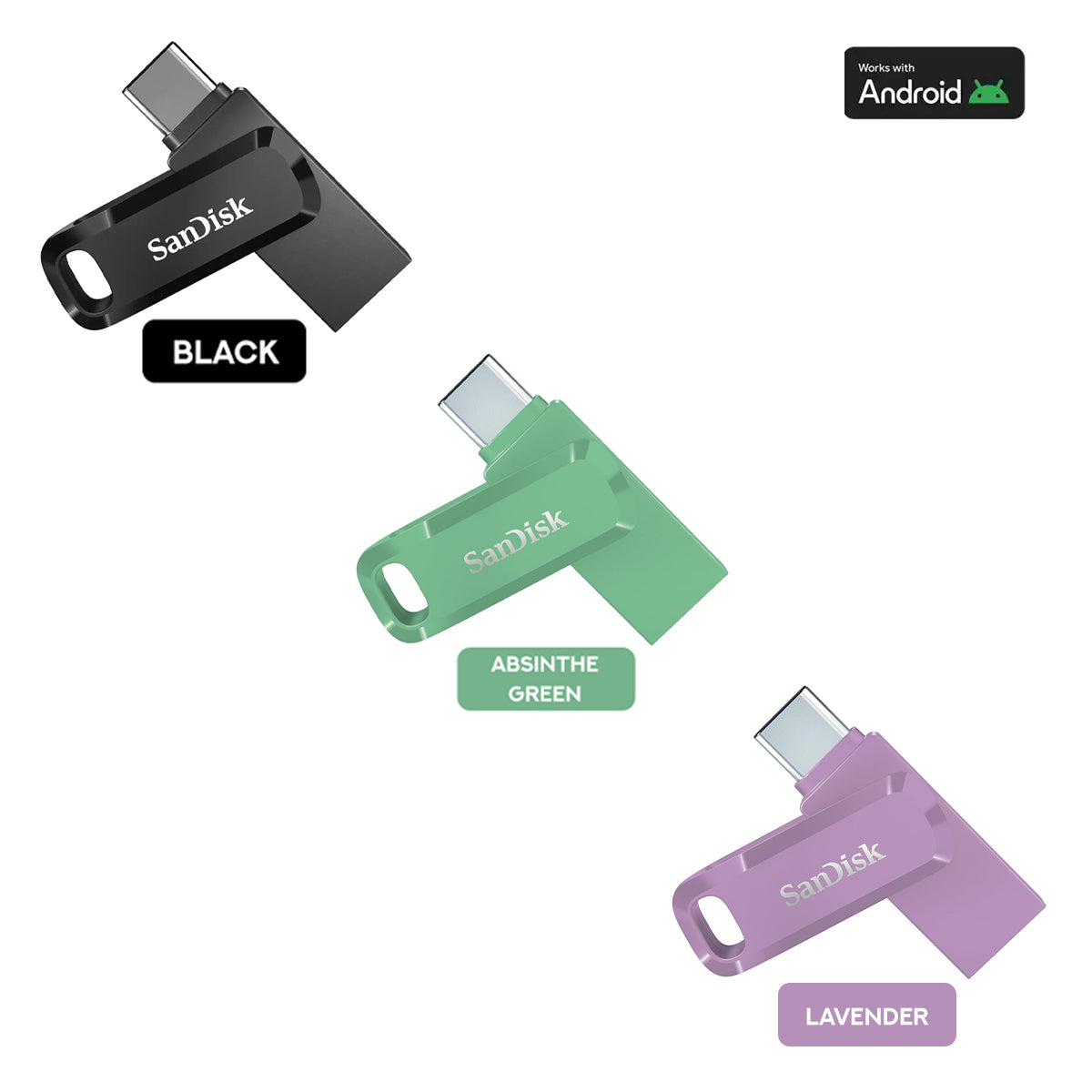 Sandisk Ultra Dual Drive Go USB 3.2 Gen 1 Type-C 1TB Flash Drive (Black, Absinthe Green, Lavender)