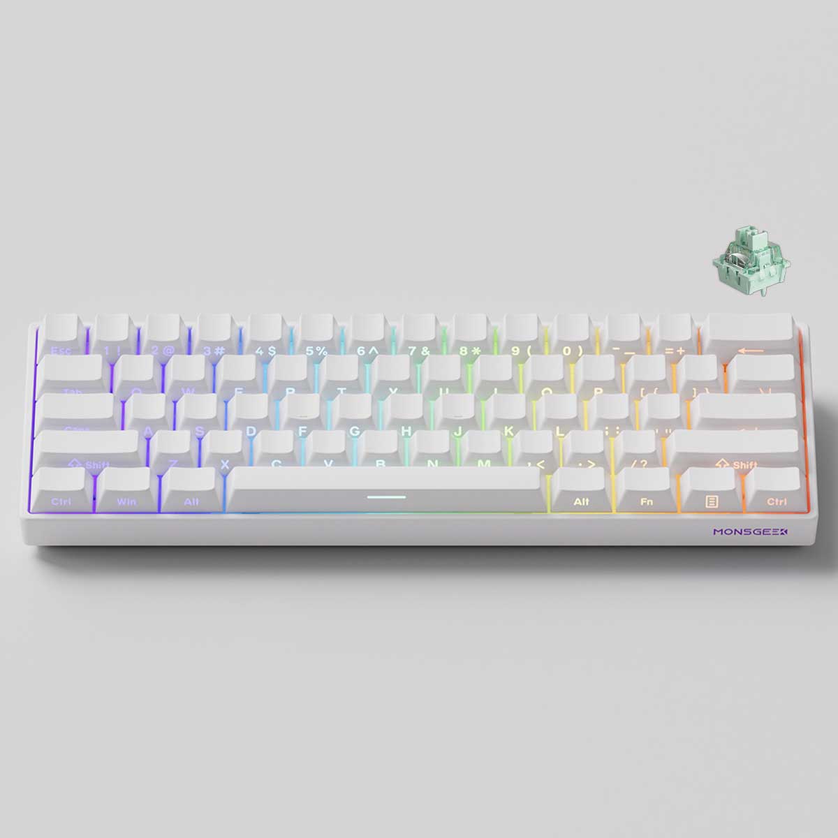 MonsGeek FUN60 Pro SP Shine-Through White Multi-Mode RGB Mechanical Keyboard (Akko Glare Magnetic Switch)