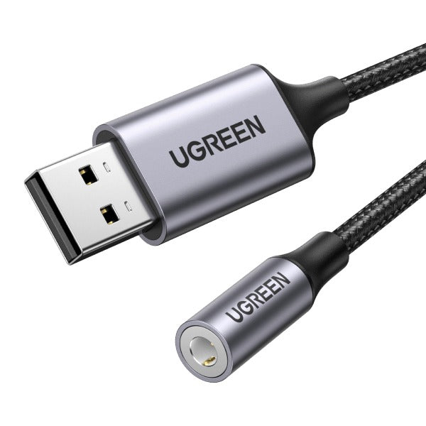 Ugreen USB-A to 3.5mm External Stereo Sound Adapter - 25cm (Dark Gray)