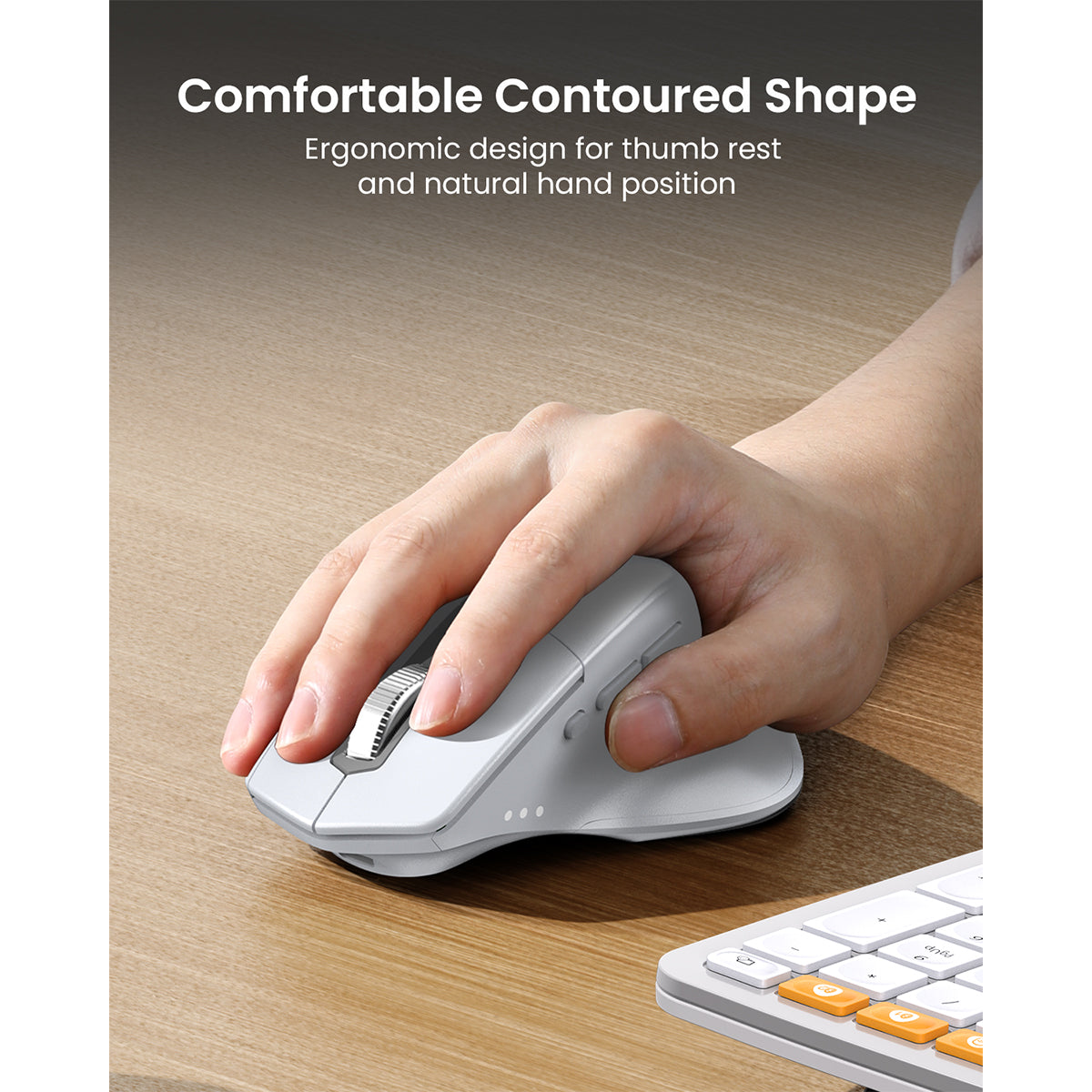 ProtoArc EKM01 Plus Dual Mode Full Size Ergonomic Keyboard Mouse Combo (White/Silver) (CP015758)