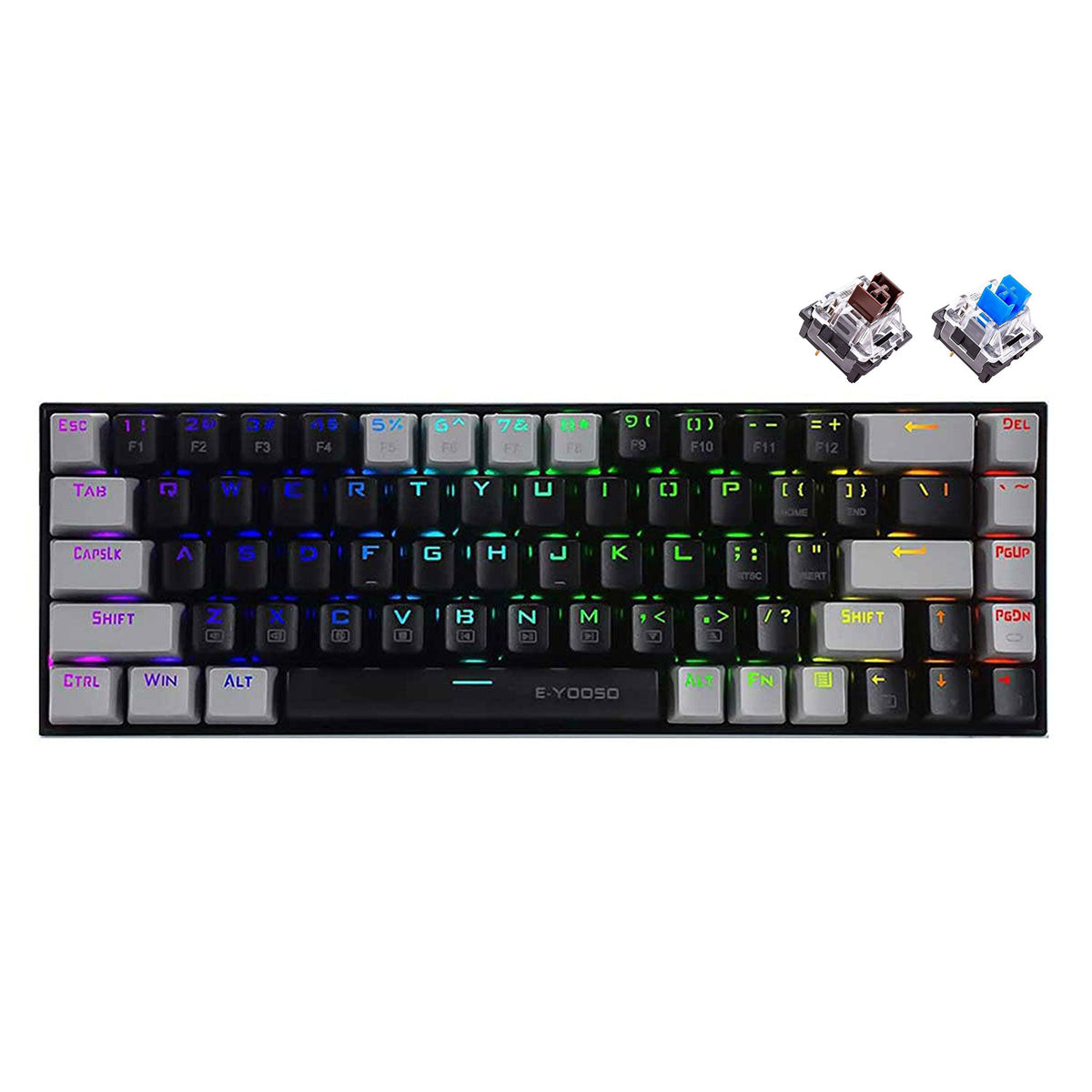 E-Yooso Z-686 RGB 68 Keys Hot Swappable Mechanical Keyboard Black/Grey (Blue Switch, Brown Switch)