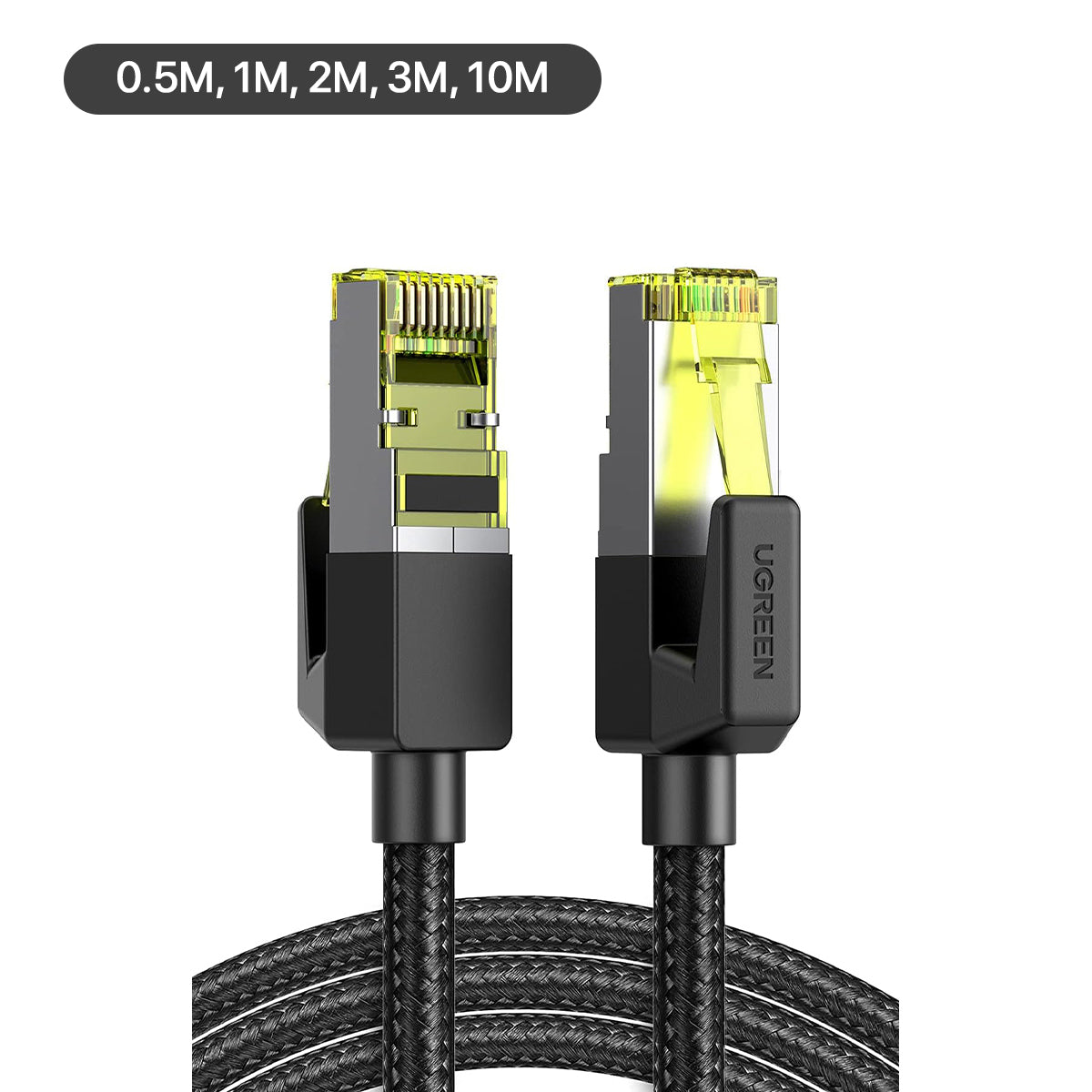 Ugreen Cat7 F/FTP Round Ethernet Braided Pure Copper Cable - (Black) (0.5m, 1m, 2m, 3m, 10m)