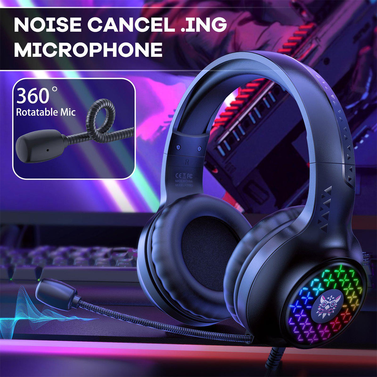 Onikuma X7 Pro RGB Wired Professional Gaming Headset with Noise Cancellation Microphone (Black)
