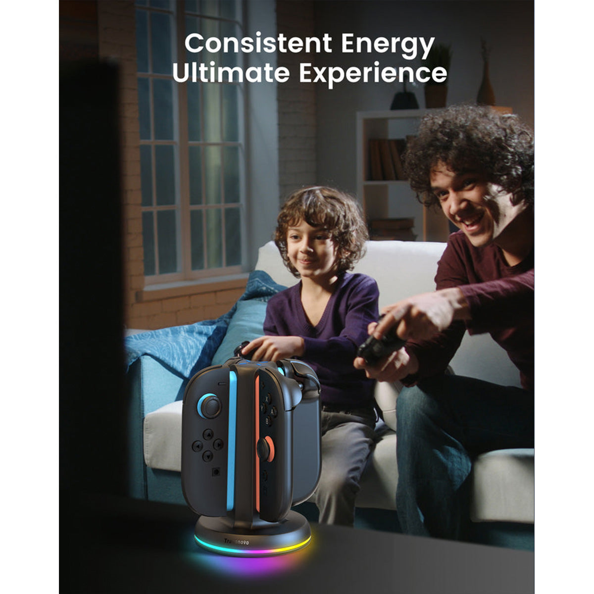 Transnovo 4-in-1 Cylindrical Charging Station with RGB Light for Nintendo Switch 2 Joy-Pad (Black)