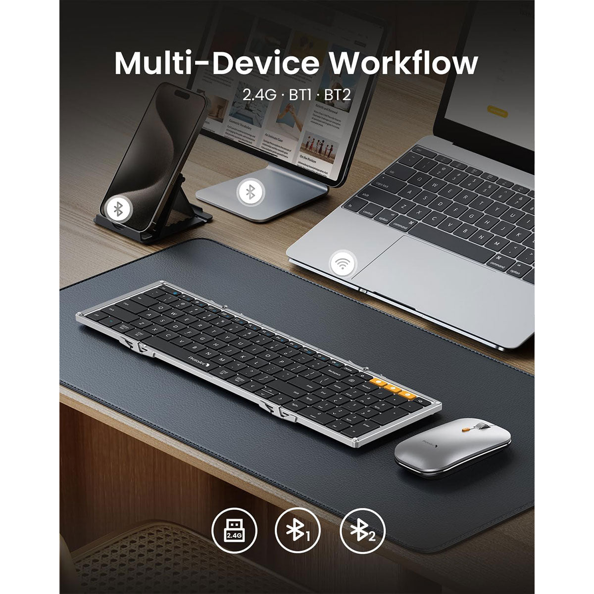 ProtoArc XKM01 Foldable Full-Size Wireless Keyboard and Mouse Combo (Black/Silver) (CP015409)