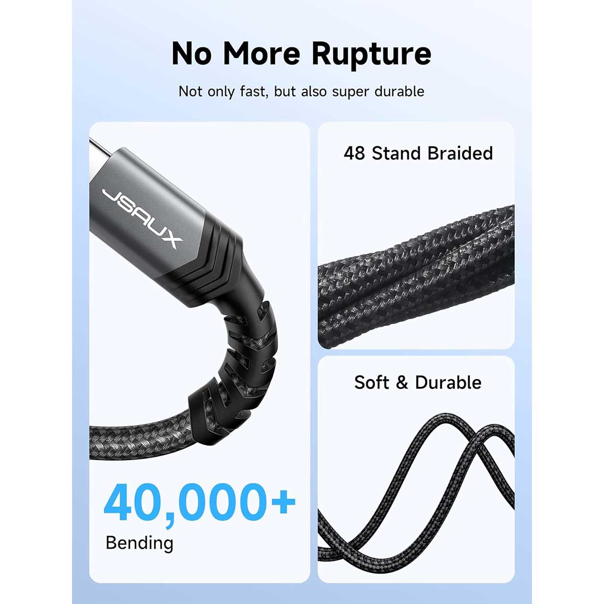 JSAUX Side Right Angle 100W USB-C to USB-C Braided Nylon Cable 10ft (Grey) (CC0034A)