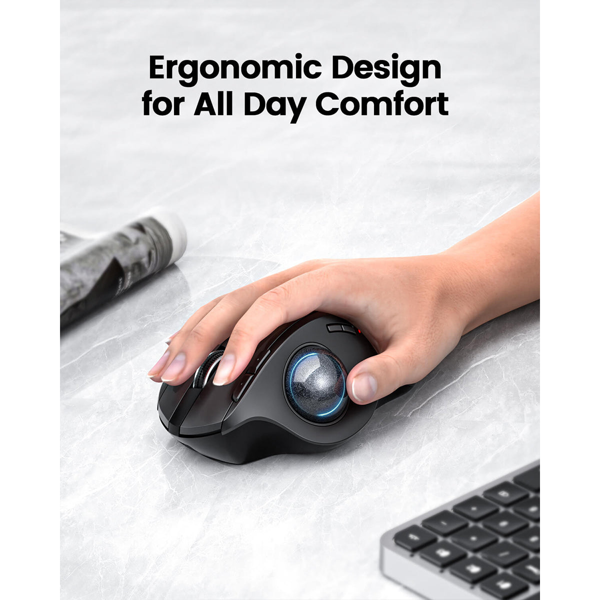 ProtoArc EM01 NL Ergonomic Wireless Trackball Mouse (Black + Grey Ball) (CP014935)