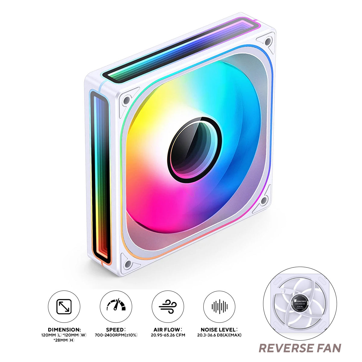 Jonsbo ZB-120WR 28MM ARGB Infinity Mirror Series Reverse Fan (White)