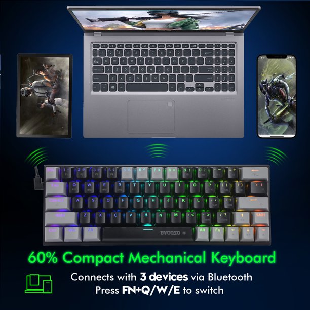E-Yooso Z-11 Tri-Mode RGB 63 Keys Hot Swappable Mechanical Keyboard Grey/Black