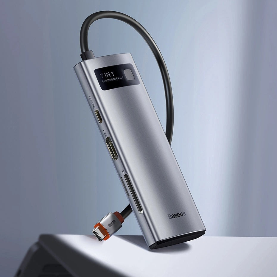 Baseus Metal Gleam Series 7-Port Hub Type-C To Type C + HDMI + 2xUSB 3.0 + PD + SD/TF (Grey)
