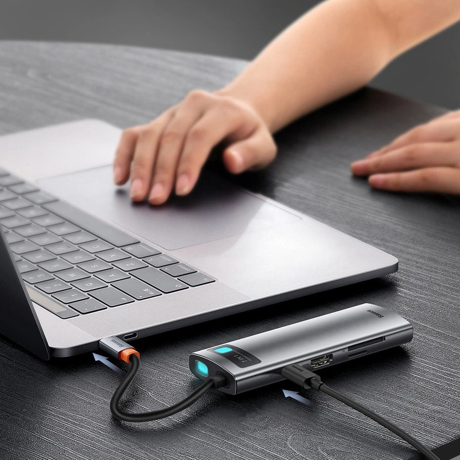 Baseus Metal Gleam Series 7-Port Hub Type-C To Type C + HDMI + 2xUSB 3.0 + PD + SD/TF (Grey)