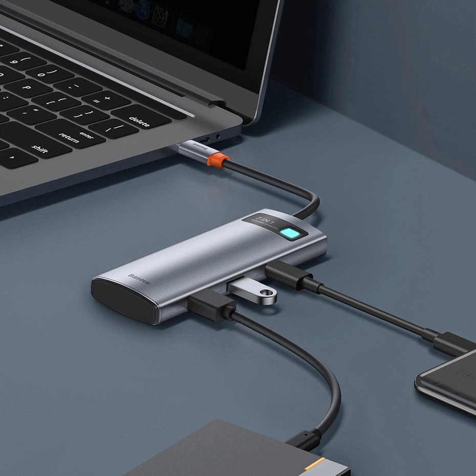 Baseus Metal Gleam Series 7-Port Hub Type-C To Type C + HDMI + 2xUSB 3.0 + PD + SD/TF (Grey)