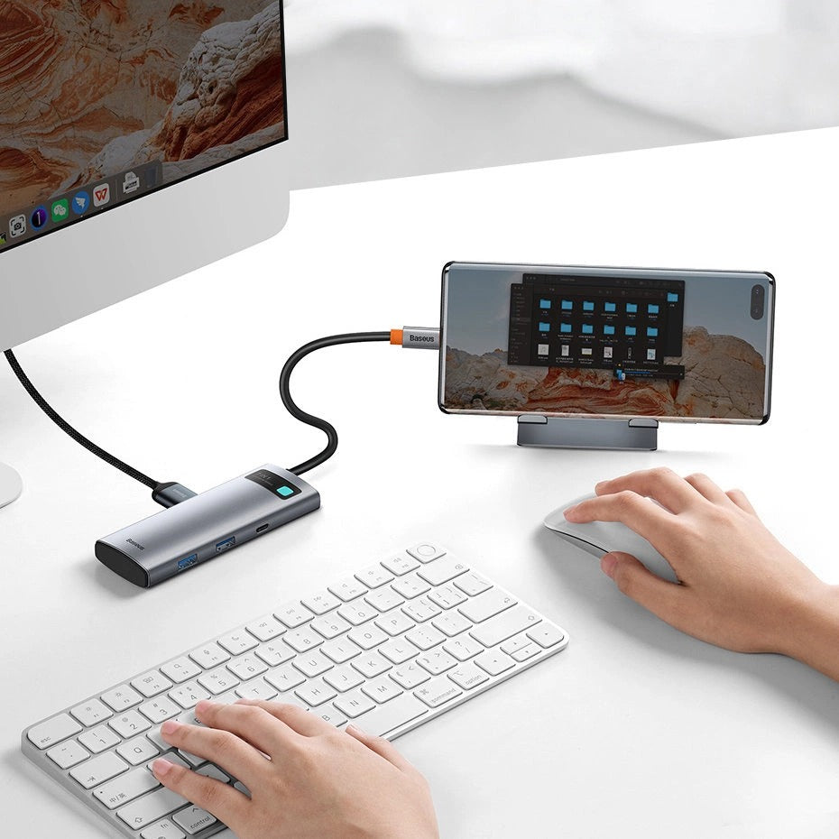 Baseus Metal Gleam Series 7-Port Hub Type-C To Type C + HDMI + 2xUSB 3.0 + PD + SD/TF (Grey)