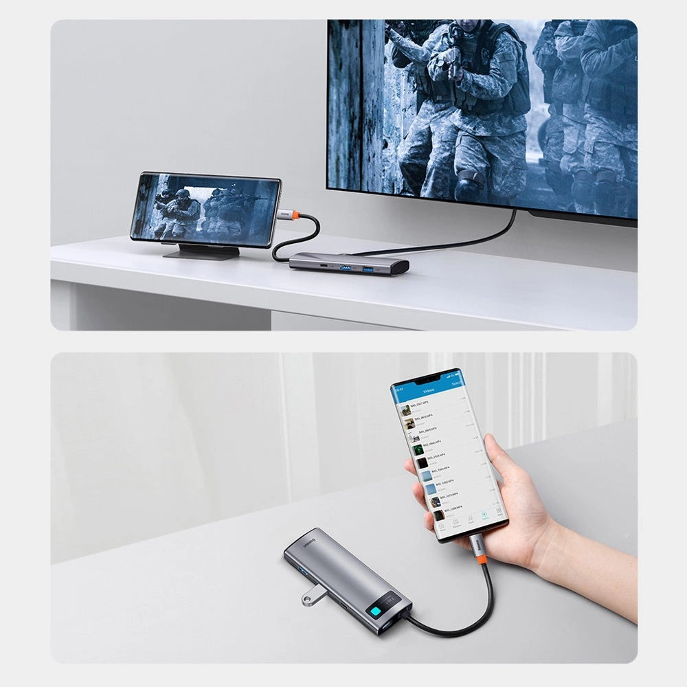 Baseus Metal Gleam Series 7-Port Hub Type-C To Type C + HDMI + 2xUSB 3.0 + PD + SD/TF (Grey)