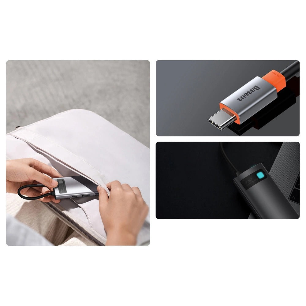 Baseus Metal Gleam Series 7-Port Hub Type-C To Type C + HDMI + 2xUSB 3.0 + PD + SD/TF (Grey)