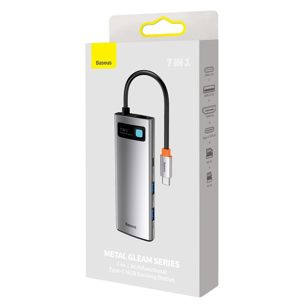 Baseus Metal Gleam Series 7-Port Hub Type-C To Type C + HDMI + 2xUSB 3.0 + PD + SD/TF (Grey)