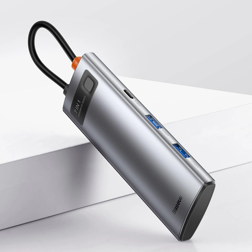 Baseus Metal Gleam Series 7-Port Hub Type-C To Type C + HDMI + 2xUSB 3.0 + PD + SD/TF (Grey)