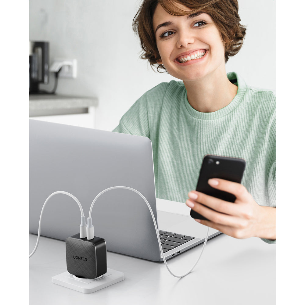UGreen 2-Port (USB-C) 66W PD Fast Charger (Black) (CD218/70866) | DataBlitz