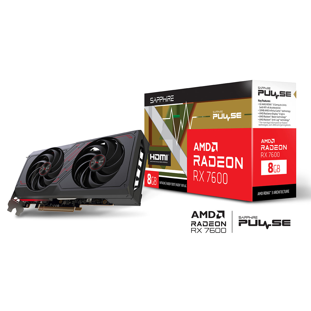 Sapphire Pulse AMD Radeon RX 7600 Gaming OC 8GB GDDR6 Graphics Card