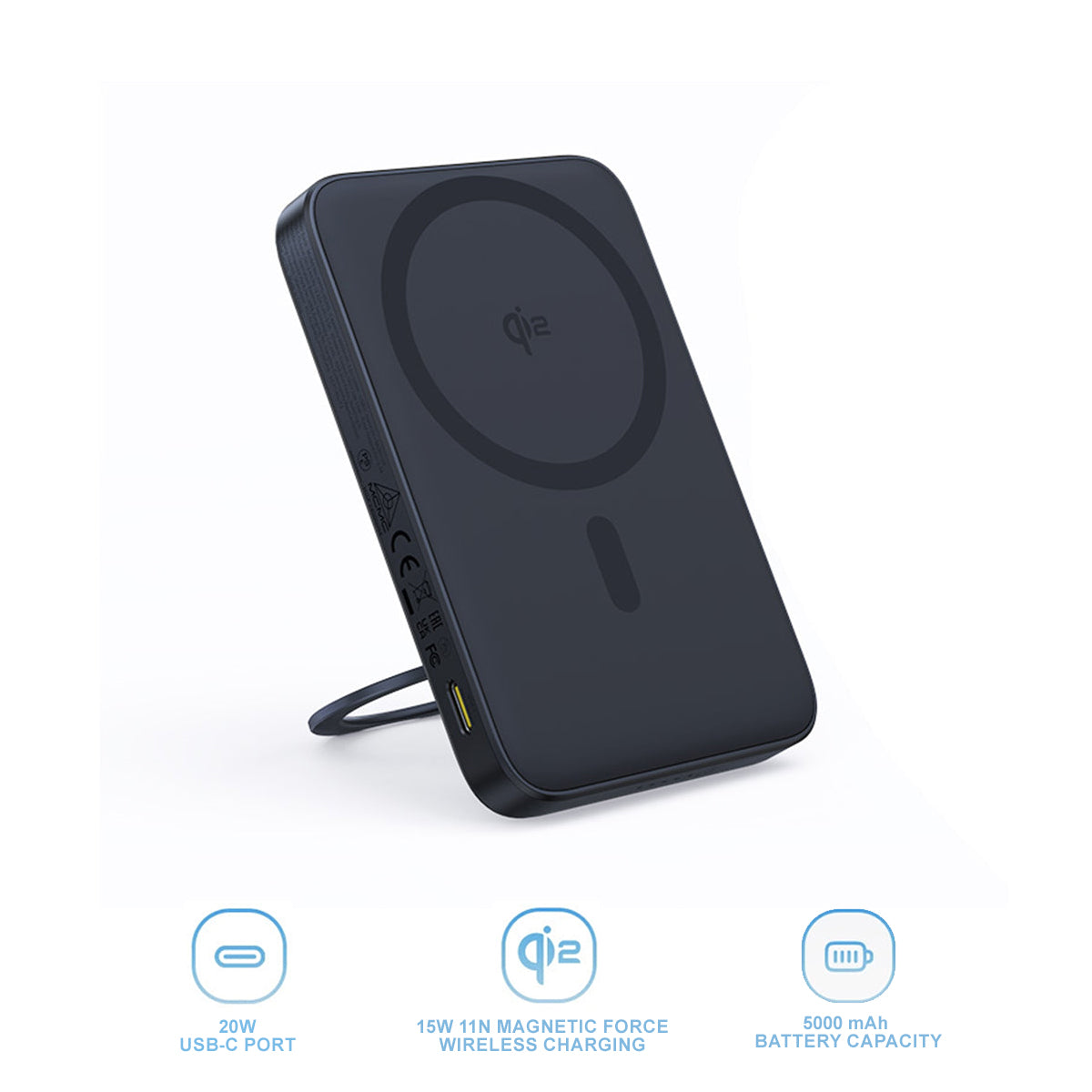 Baseus PicoGo Qi2 Magnetic Power Bank 5000mAh 20W with Rotatable Stand (Cosmic Black) (P10076802123-00)