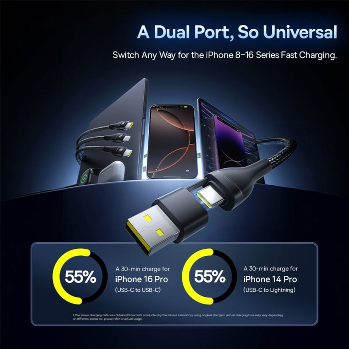 Baseus Flash Series III One-For-Three Fast Charging Cable U+C to C+C+L 100W 1.5m (Cluster Black)