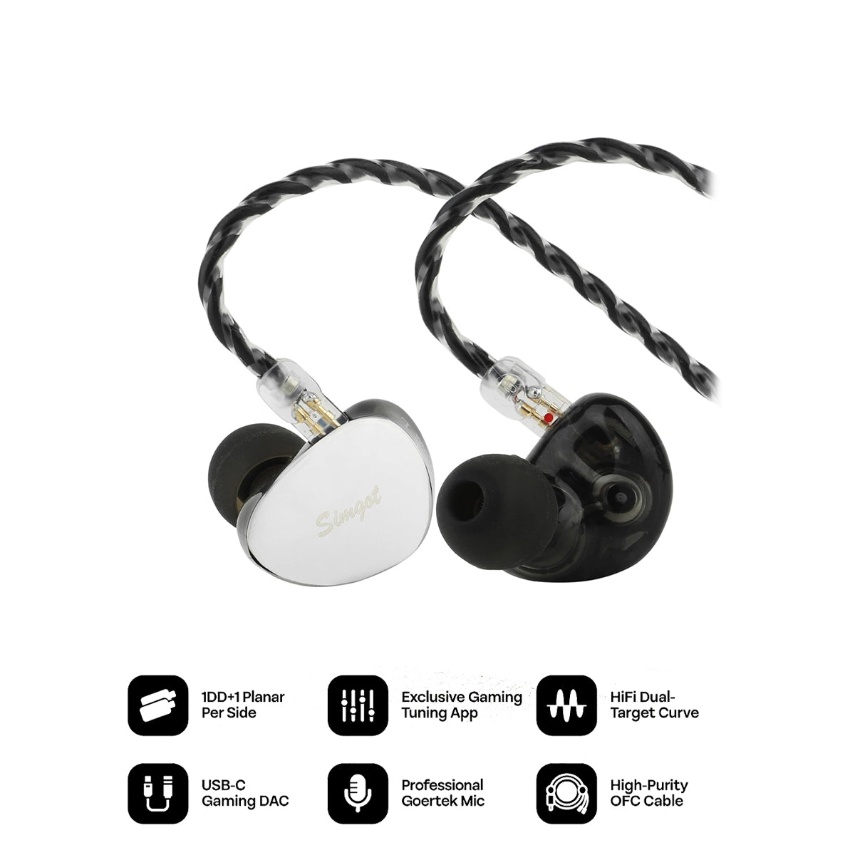 SIMGOT EG280 1DD + 1 Planar HiFi In-Ear Monitor for Gaming (Black)