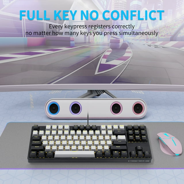E-Yooso Z-87 Yellow Single Light 87 Keys Wired Mechanical Keyboard Grey/Black/Orange (Red Switch)