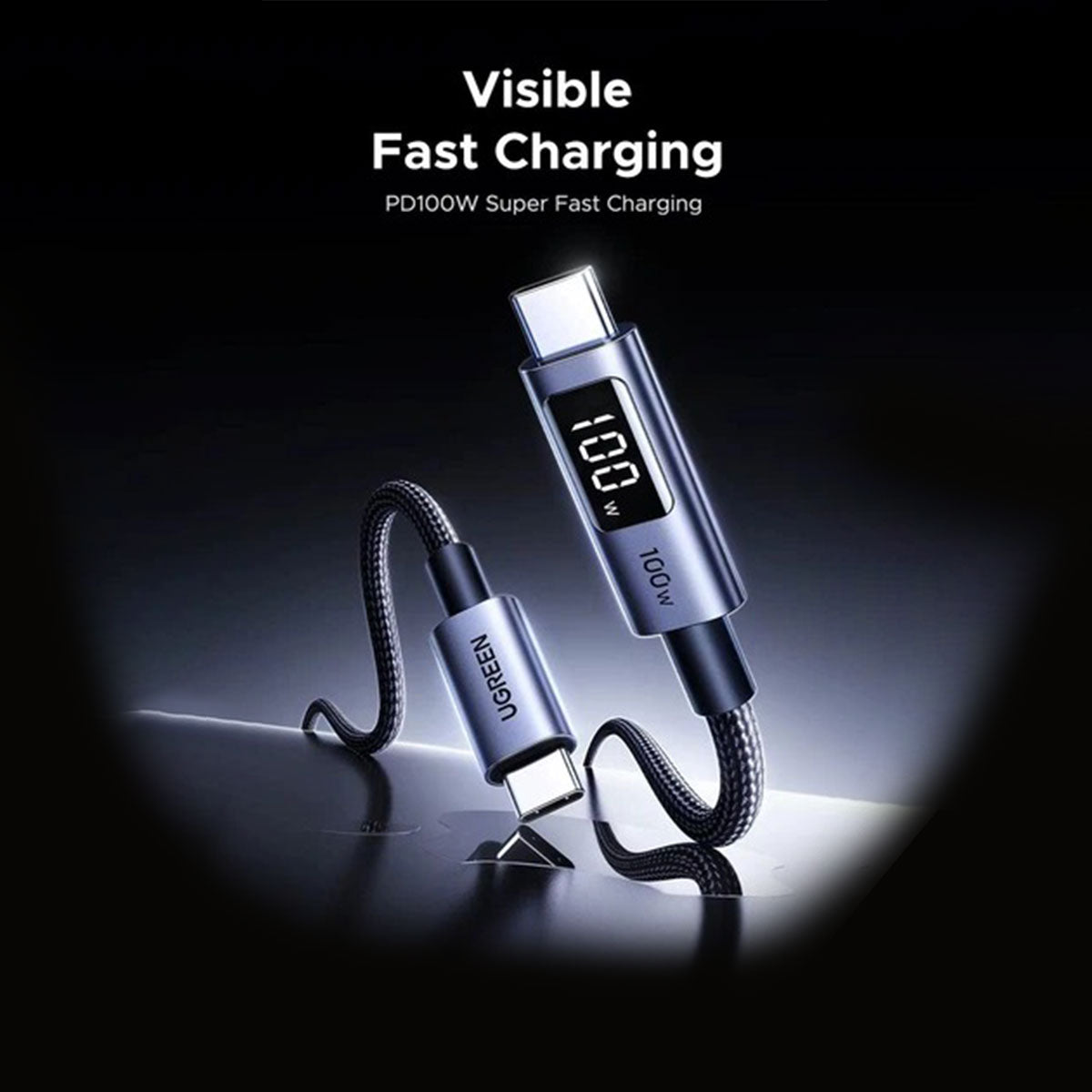 Ugreen USB-C to USB-C PD Fast Charging Cable with LED Display - (Black)