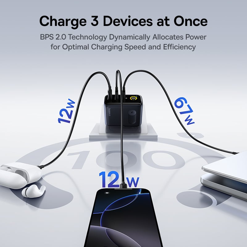 Baseus PicoGo AE21 Digital Display Fast Charger 2C+U 100W includes Mini White Cable Type-C to Type-C