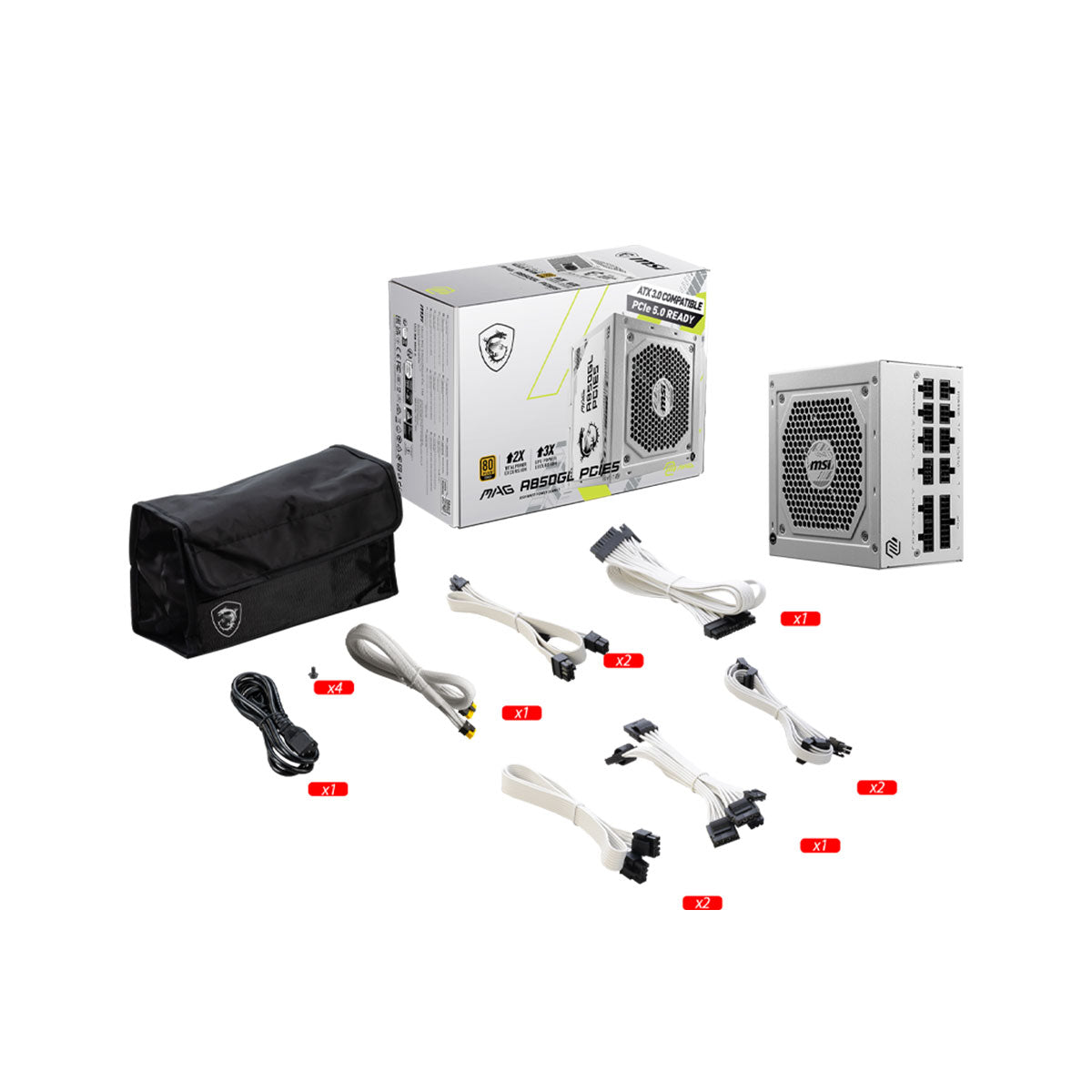 MSI MAG A850GL PCIe 5.0 850W 80+ Gold Gen 5 ATX 3.0 Full Modular Power Supply (White)