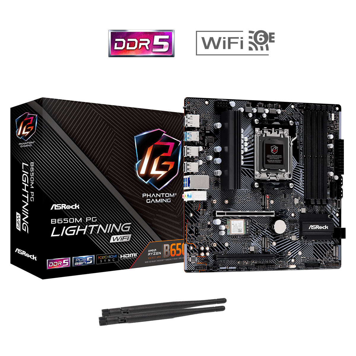 Asrock B650M PG Lightning Wifi DDR5 Phantom Gaming AM5 Motherboard