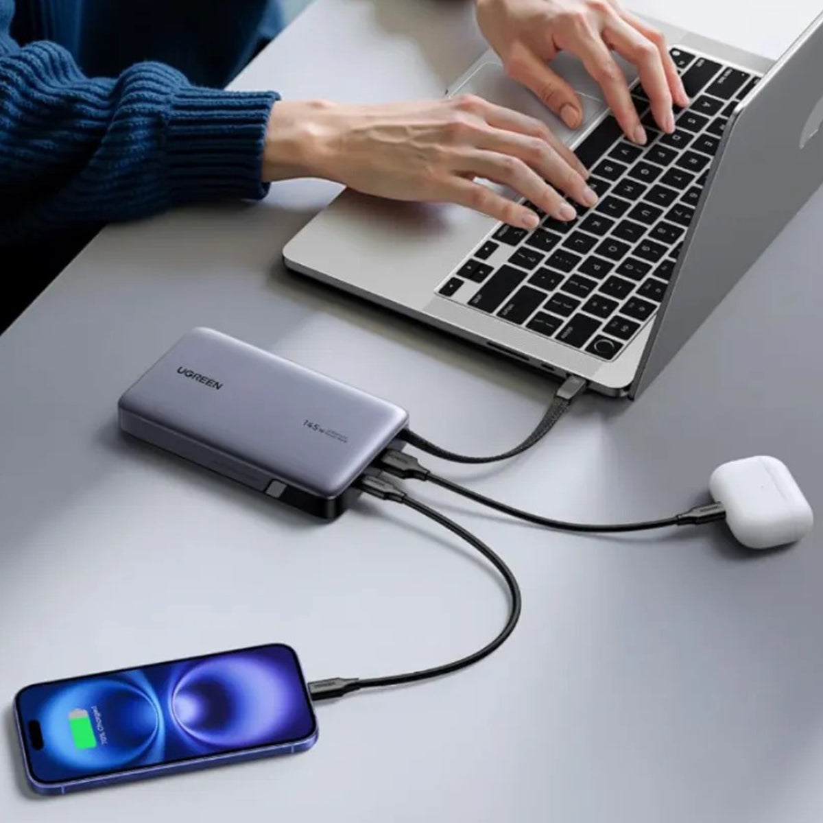 Ugreen 20000mAh 145W Power Bank with Built-in Cable (Space Grey) (PB551/55992B)