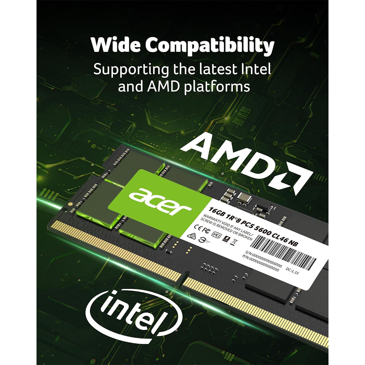 Acer SD200 16GB (1x16GB) 5600MHz CL46 DDR5 SODIMM (BL.9BWWA.414)
