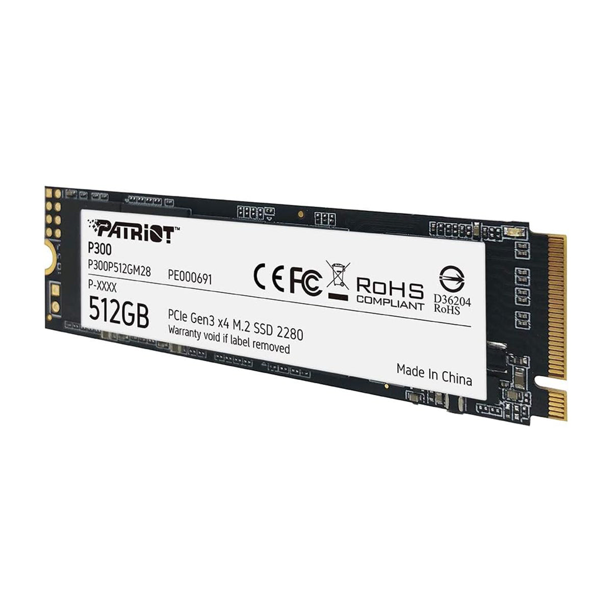 Patriot P300 512GB M.2 2280 PCIe Gen3 x4 SSD with 1700MB/s Read/ 1100MB/s Write (P300P512GM28)