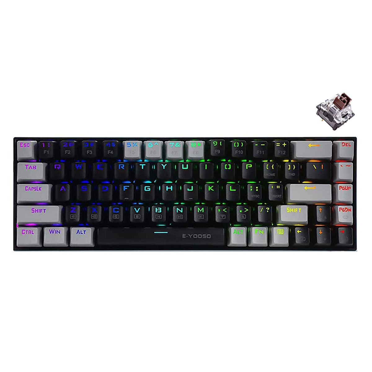 E-Yooso Z-686 RGB 68 Keys Hot Swappable Mechanical Keyboard Black/Grey (Blue Switch, Brown Switch)