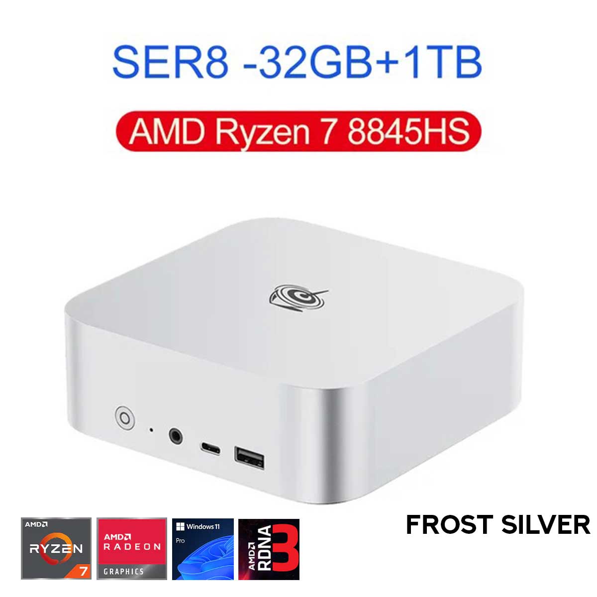 Beelink SER8 AMD Ryzen 7 8845HS Processor (32GB RAM+1TB SSD) (64GB RAM+2TB SSD) Windows 11 Pro Mini PC (Frost Silver, Space Grey)