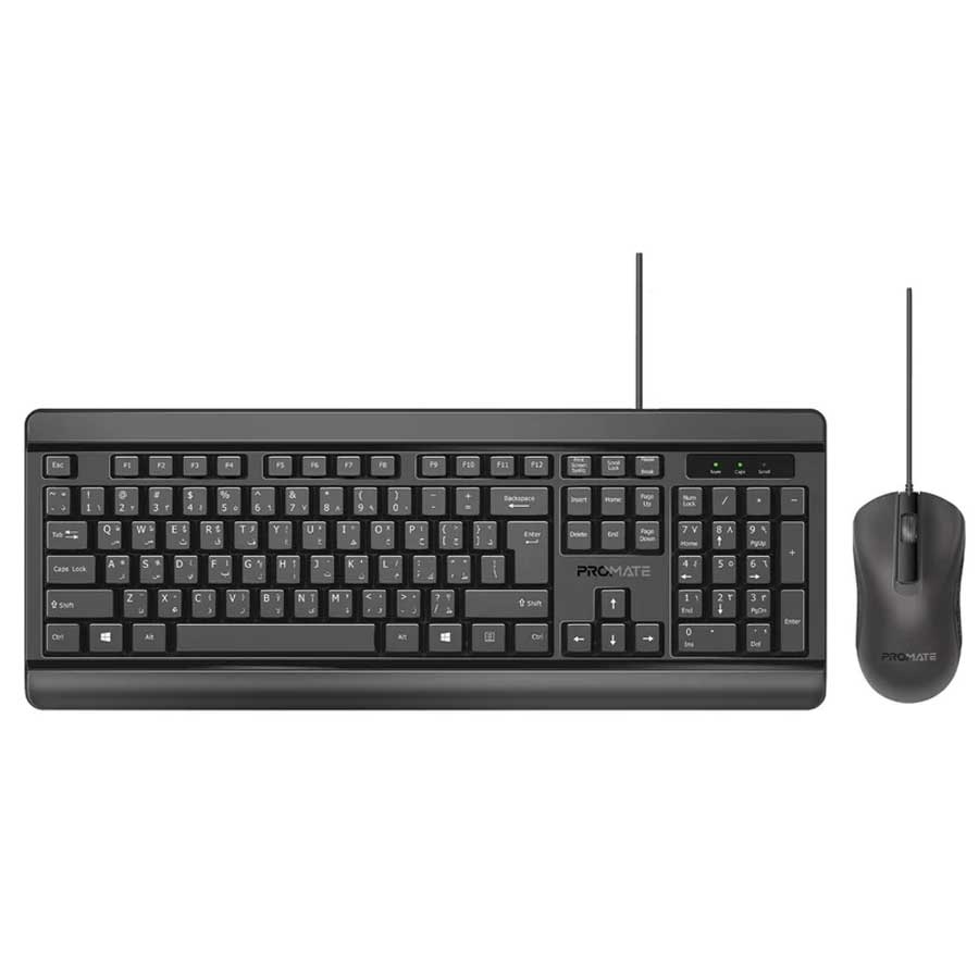 Promate Combo-CM6 Quiet Keys Wired Keyboard And 1200 DPI Mouse (Black)