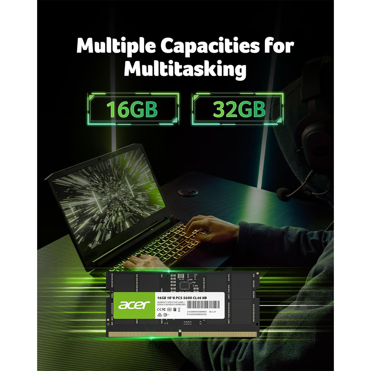 Acer SD200 16GB (1x16GB) 5600MHz CL46 DDR5 SODIMM (BL.9BWWA.414)