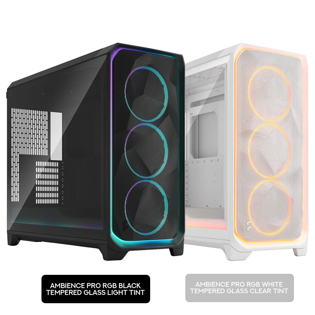 Fractal Design Meshify 3 XL Computer Case (Ambience Pro RGB Black Tempered Glass Light Tint, Ambience Pro RGB White Tempered Glass Clear Tint)
