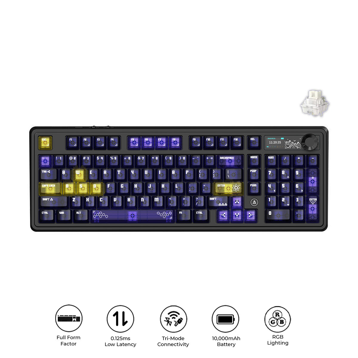 Ajazz AK980 V2 Pro RGB Tri-Mode Mechanical Keyboard (Transparent Yellow Purple Deep Purple) (Lichee Switch)